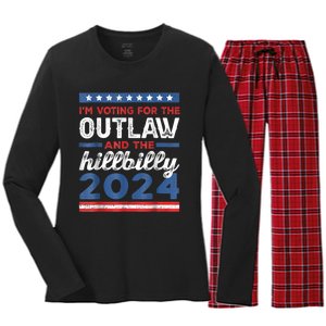 Trump Vance 2024 Donald Trump J.D. Vance Outlaw Hillbilly Women's Long Sleeve Flannel Pajama Set 