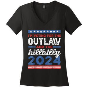 Trump Vance 2024 Donald Trump J.D. Vance Outlaw Hillbilly Women's V-Neck T-Shirt