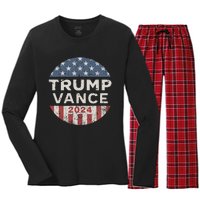 Trump Vance 2024 Vintage Button Usa Women's Long Sleeve Flannel Pajama Set 