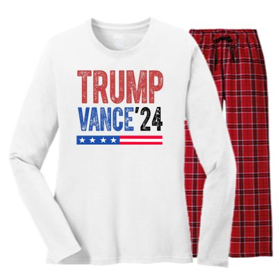 Trump Vance 2024 Vintage Election Usa Women's Long Sleeve Flannel Pajama Set 