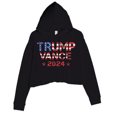 Trump Vance 2024 Vintage Patriotic Crop Fleece Hoodie