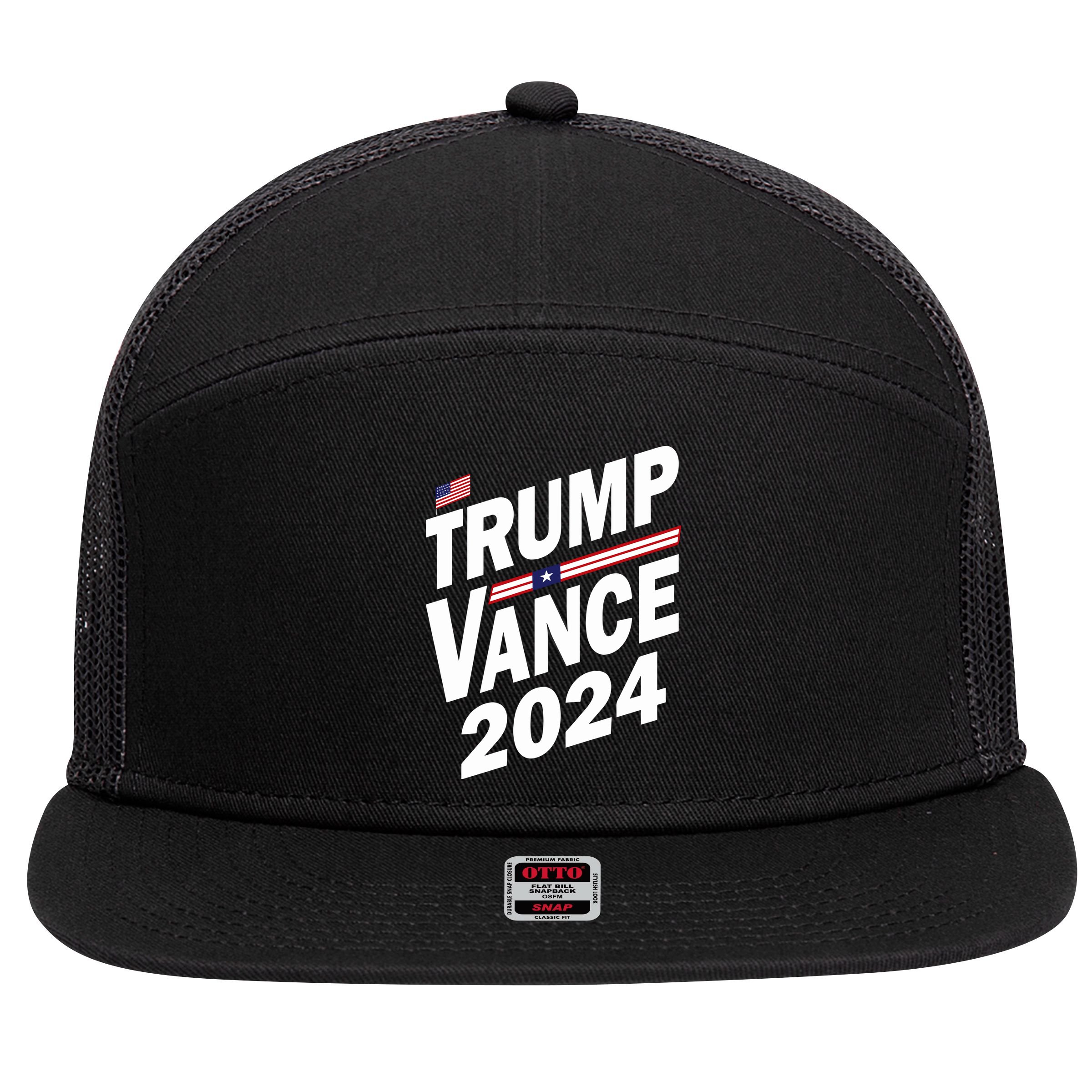Trump Vance 2024 7 Panel Mesh Trucker Snapback Hat