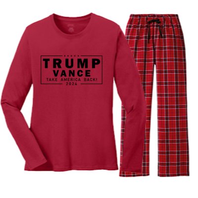 Trump Vance 2024 Take America Back Blackout Logo Women's Long Sleeve Flannel Pajama Set 