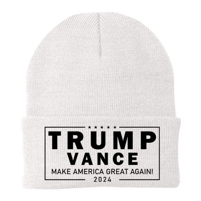 Trump Vance 2024 Make America Great Again Maga Blackout Logo Knit Cap Winter Beanie