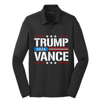 Trump Vance 2024 Vote Trump Retro Vintage Usa Flag Style Silk Touch Performance Long Sleeve Polo