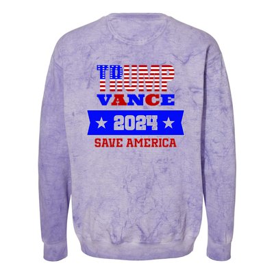 Trump Vance 2024 Front Pocket Print And Back Colorblast Crewneck Sweatshirt