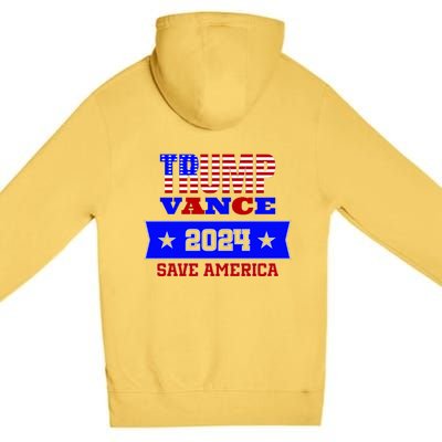 Trump Vance 2024 Front Pocket Print And Back Premium Pullover Hoodie