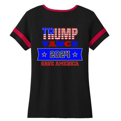 Trump Vance 2024 Front Pocket Print And Back Ladies Halftime Notch Neck Tee