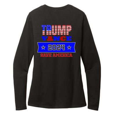 Trump Vance 2024 Front Pocket Print And Back Womens CVC Long Sleeve Shirt