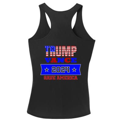 Trump Vance 2024 Front Pocket Print And Back Ladies PosiCharge Competitor Racerback Tank