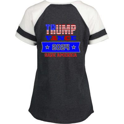 Trump Vance 2024 Front Pocket Print And Back Enza Ladies Jersey Colorblock Tee