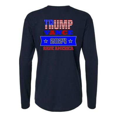 Trump Vance 2024 Front Pocket Print And Back Womens Cotton Relaxed Long Sleeve T-Shirt