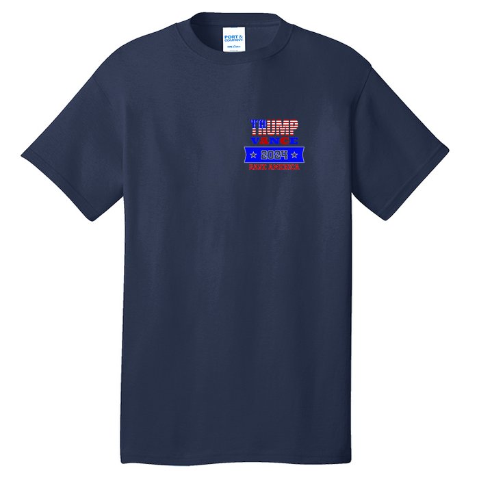 Trump Vance 2024 Front Pocket Print And Back Tall T-Shirt