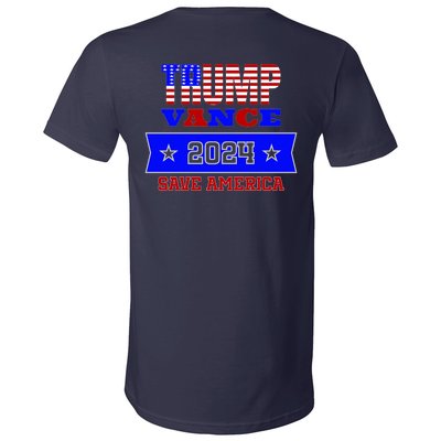 Trump Vance 2024 Front Pocket Print And Back V-Neck T-Shirt