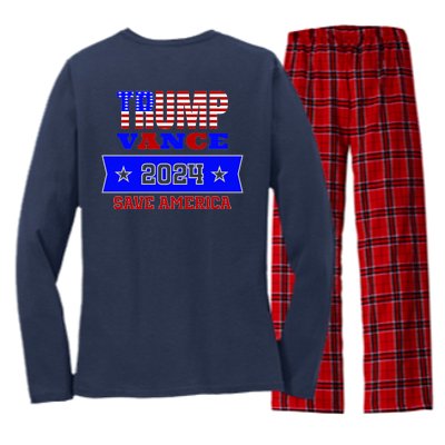 Trump Vance 2024 Front Pocket Print And Back Women's Long Sleeve Flannel Pajama Set 