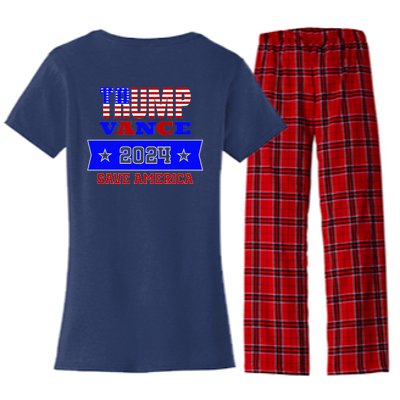 Trump Vance 2024 Front Pocket Print And Back Women's Flannel Pajama Set