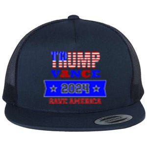 Trump Vance 2024 Front Pocket Print And Back Flat Bill Trucker Hat