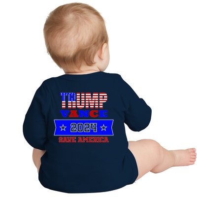 Trump Vance 2024 Front Pocket Print And Back Baby Long Sleeve Bodysuit