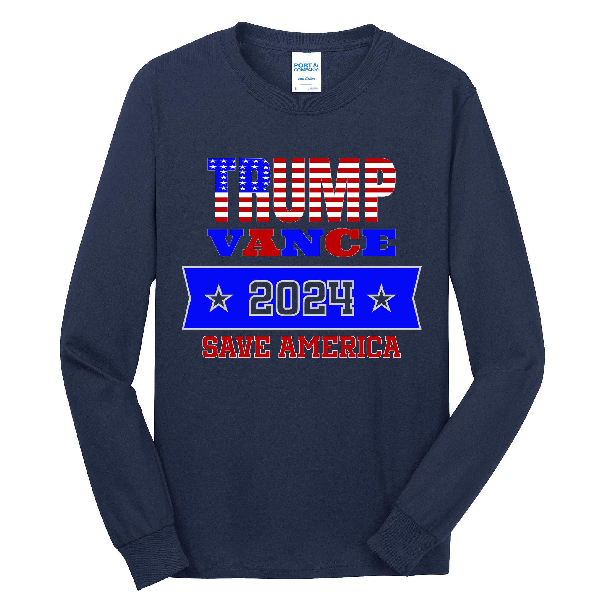 Trump Vance 2024 Front Pocket Print And Back Tall Long Sleeve T-Shirt