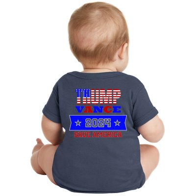 Trump Vance 2024 Front Pocket Print And Back Baby Bodysuit