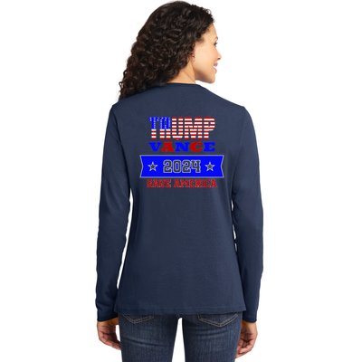 Trump Vance 2024 Front Pocket Print And Back Ladies Long Sleeve Shirt