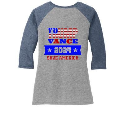 Trump Vance 2024 Front Pocket Print And Back Women's Tri-Blend 3/4-Sleeve Raglan Shirt