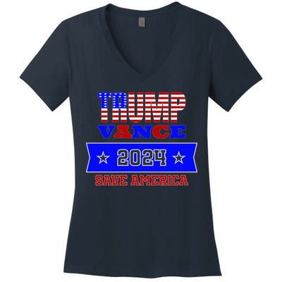 Trump Vance 2024 Front Pocket Print And Back Women's V-Neck T-Shirt