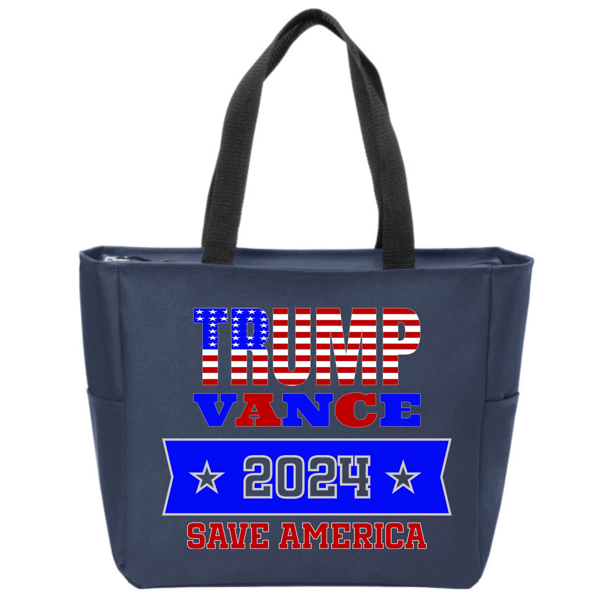 Trump Vance 2024 Front Pocket Print And Back Zip Tote Bag