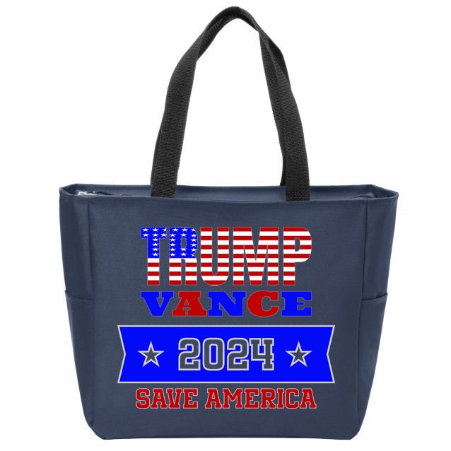Trump Vance 2024 Front Pocket Print And Back Zip Tote Bag