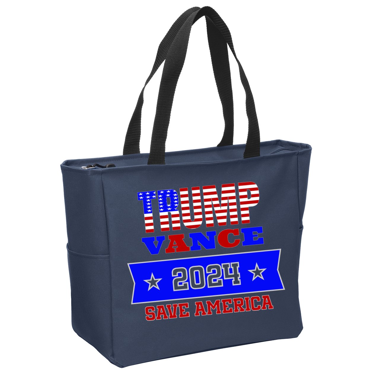 Trump Vance 2024 Front Pocket Print And Back Zip Tote Bag