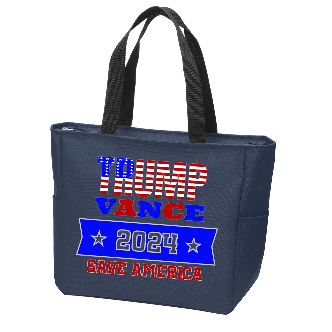 Trump Vance 2024 Front Pocket Print And Back Zip Tote Bag