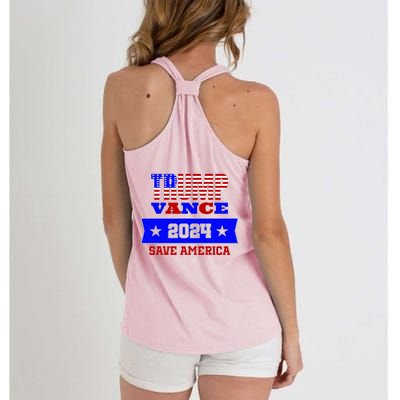 Trump Vance 2024 Front Pocket Print And Back Women's Knotted Racerback Tank