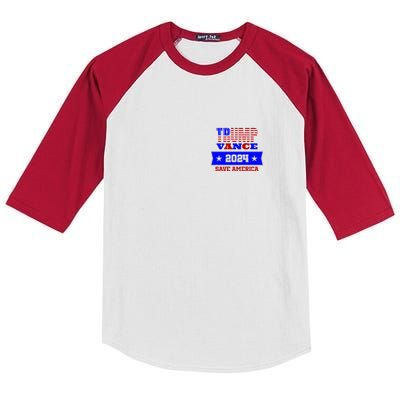 Trump Vance 2024 Front Pocket Print And Back Kids Colorblock Raglan Jersey