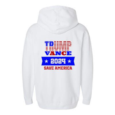 Trump Vance 2024 Front Pocket Print And Back Garment-Dyed Fleece Hoodie