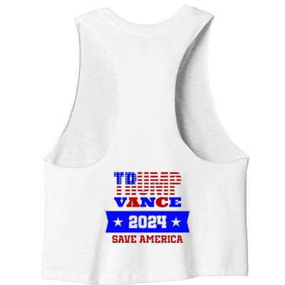 Trump Vance 2024 Front Pocket Print And Back Women's Racerback Cropped Tank