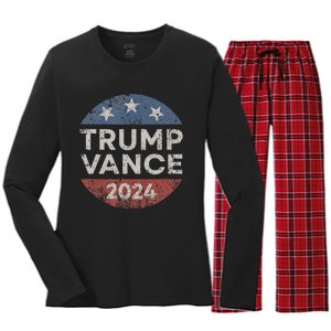 Trump Vance 2024 Vice President Vp Election Retro Button Women's Long Sleeve Flannel Pajama Set 