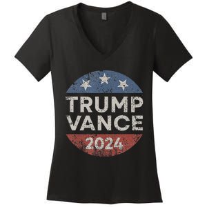 Trump Vance 2024 Vice President Vp Election Retro Button Women's V-Neck T-Shirt