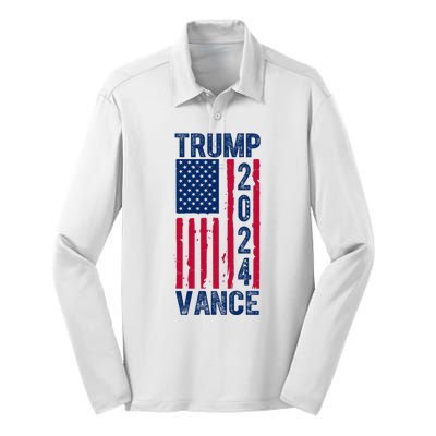 Trump Vance 2024 Us Flag Election Silk Touch Performance Long Sleeve Polo