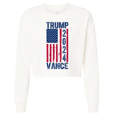 Trump Vance 2024 Us Flag Election Cropped Pullover Crew