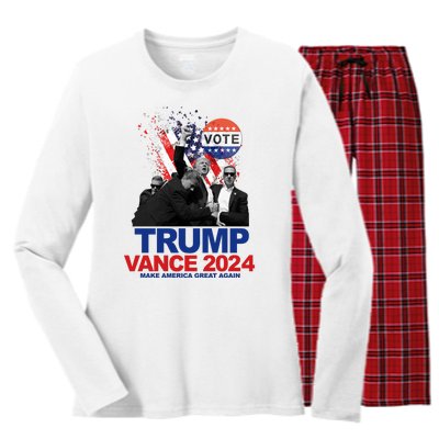 Trump Vance 2024 Make America Great Again Fight Election Women's Long Sleeve Flannel Pajama Set 