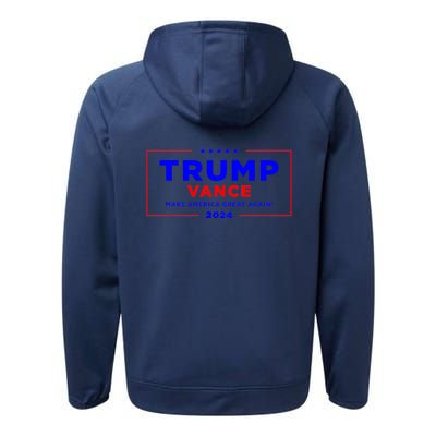 Trump Vance 2024 Front Pocket Print With Back Print Performance Fleece Hoodie