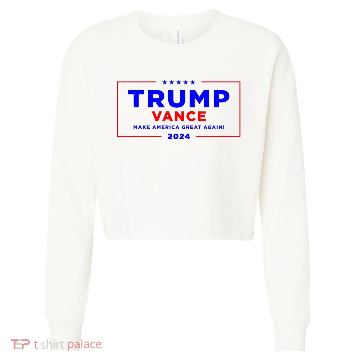 Trump Vance 2024 Front Pocket Print With Back Print Cropped Pullover Crew