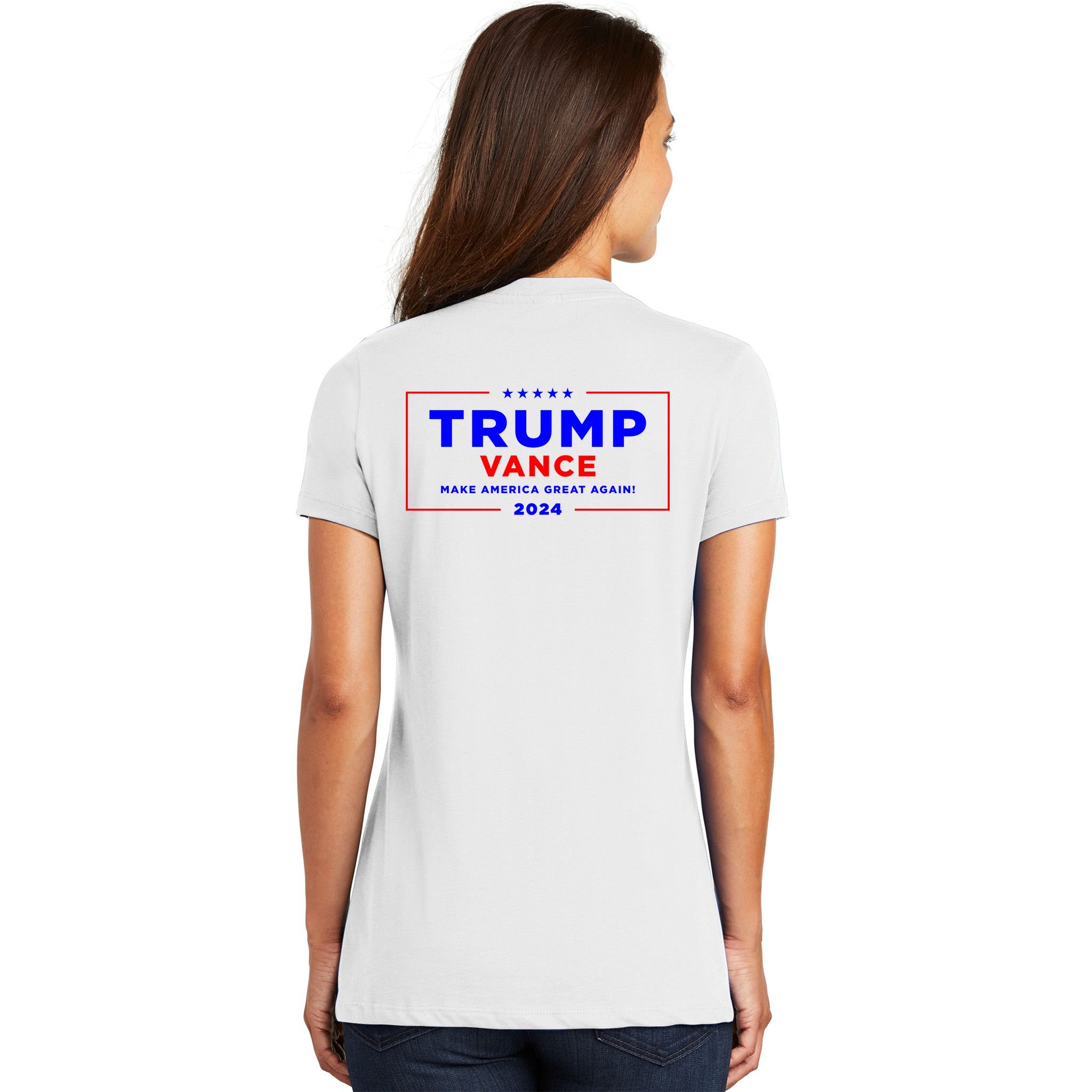 Trump Vance 2024 Front Pocket Print With Back Print Women's V-Neck T-Shirt