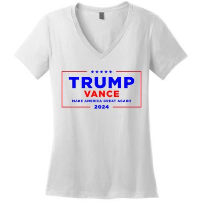 Trump Vance 2024 Front Pocket Print With Back Print Women's V-Neck T-Shirt