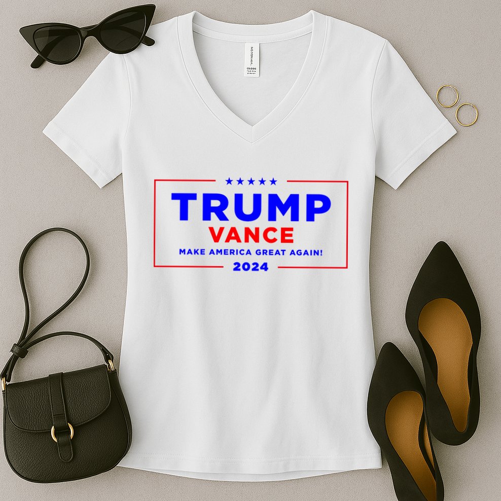 Trump Vance 2024 Front Pocket Print With Back Print Women's V-Neck T-Shirt