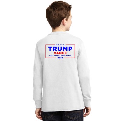 Trump Vance 2024 Front Pocket Print With Back Print Kids Long Sleeve Shirt