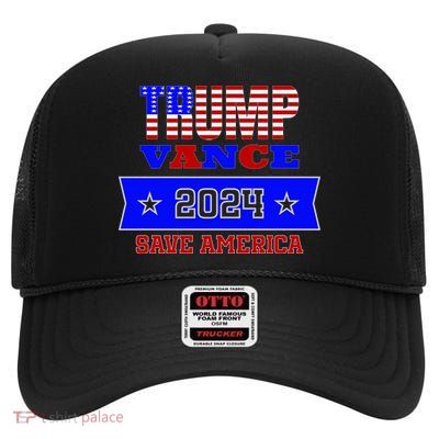 Trump Vance 2024 Save America High Crown Mesh Back Trucker Hat