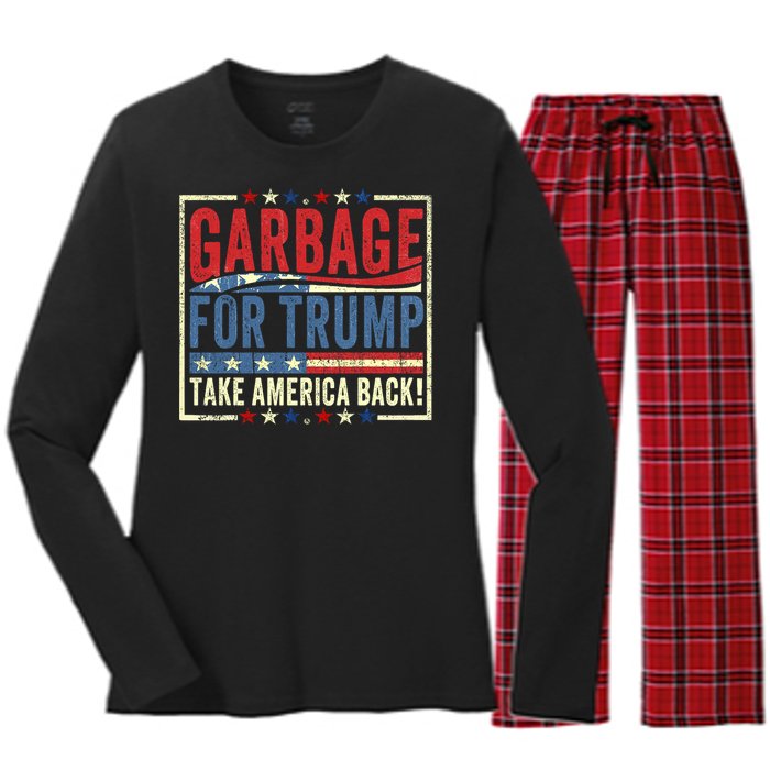 Trump Vance 2024 Proud To Be Garbage Presidential Election Women's Long Sleeve Flannel Pajama Set 