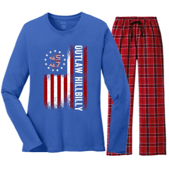 Trump Vance 2024 Funny Outlaw Hillbilly Women's Long Sleeve Flannel Pajama Set 