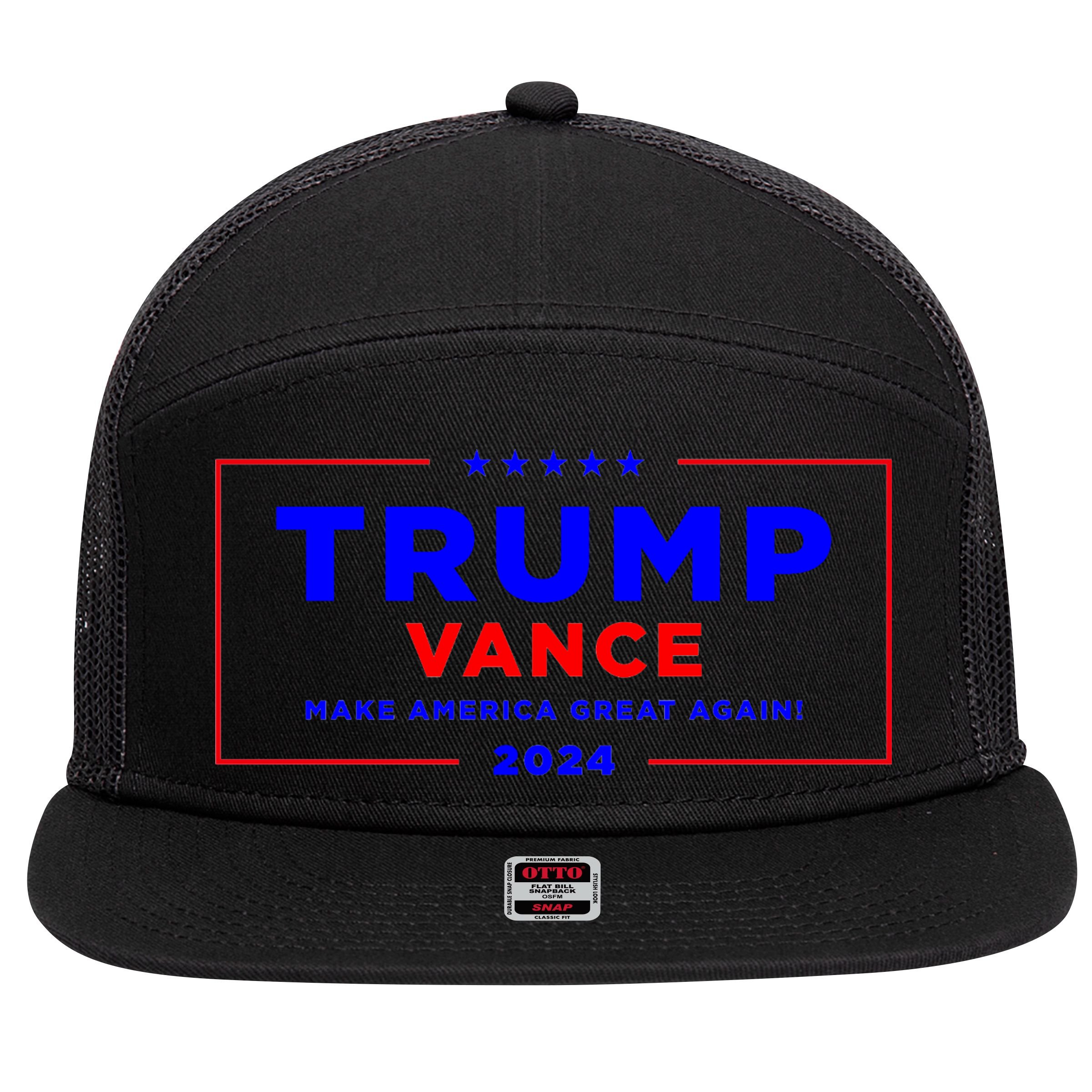 Trump Vance 2024 Pocket Print 7 Panel Mesh Trucker Snapback Hat